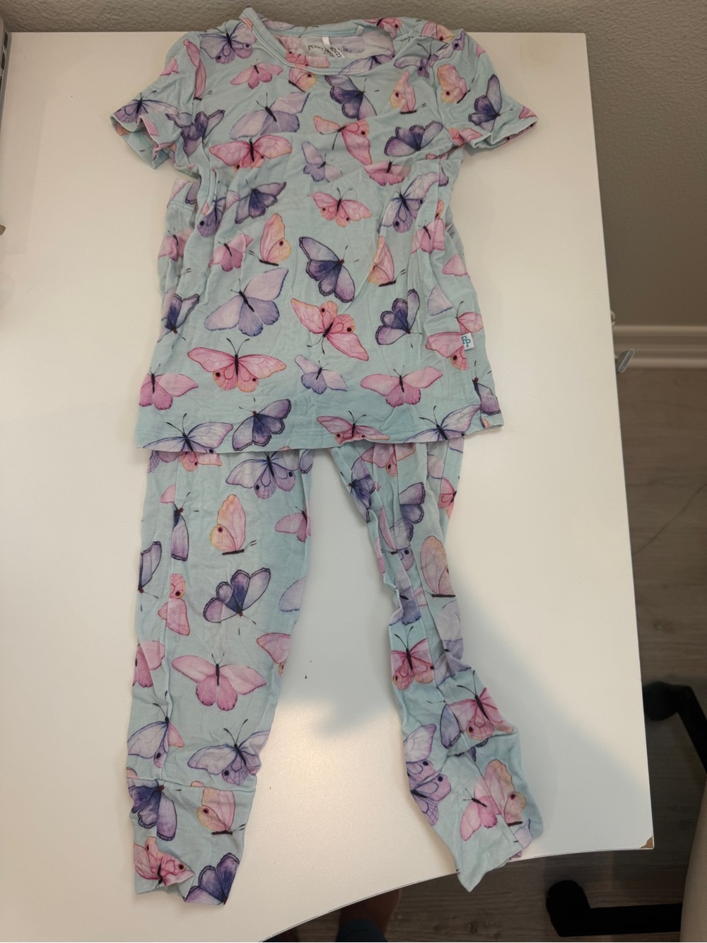Posh Peanut Light Blue Butterfly Pajama Set - Pink & Purple